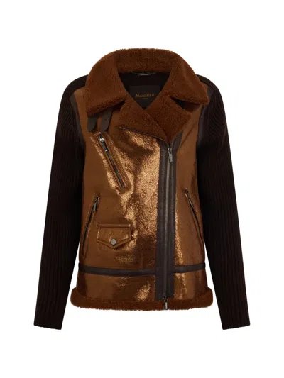Moorer Shearling Ribbed Jacket In Multi