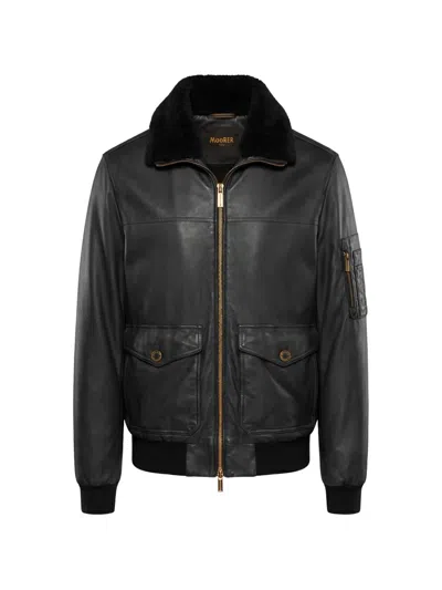 Moorer Shearling-collar Leather Bomber Jacket In Black