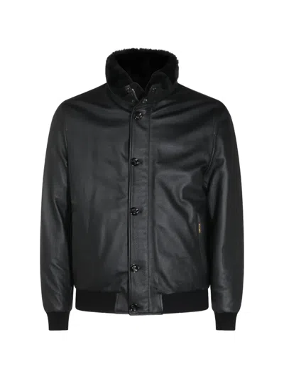 Moorer Shearling-collar Leather Jacket In Black