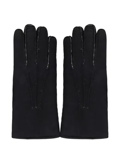 Moorer Shearling-lined Suede Gloves In Black