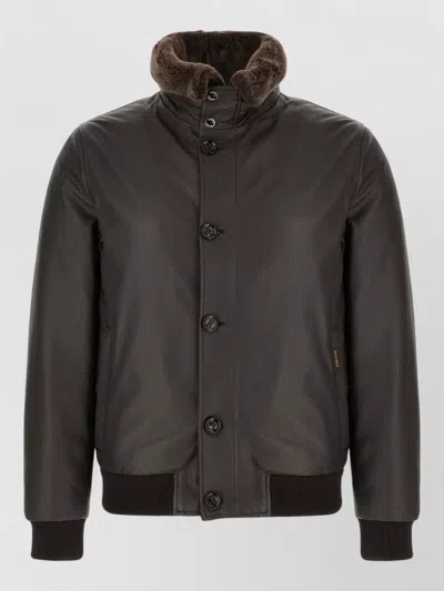 Moorer Sheepskin Down Jacket Straight Cut Flap Pockets In Gray