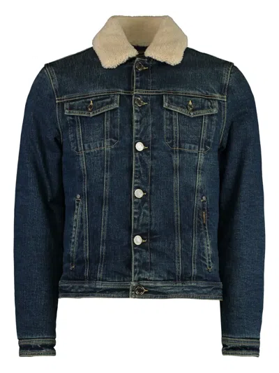 Moorer Sheepskin-trimmed Denim Jacket In Blue