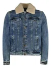 Moorer Sheepskin-trimmed Denim Jacket In Blue