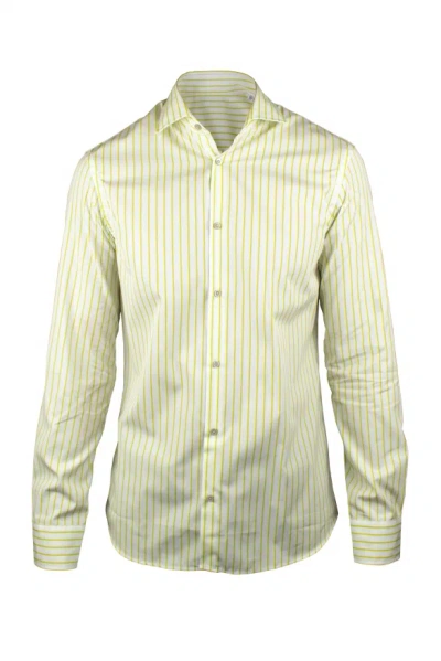 Moorer Slim Fit Striped White Shirt In Yellow