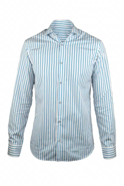 Moorer White Striped Slim Fit Shirt In Blue