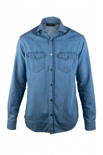 Moorer Denim Shirt With Mother-of-pearl Button Closure In Blue