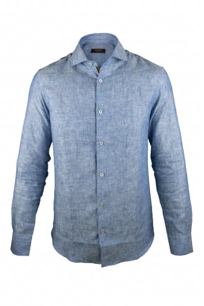 Moorer Slim Fit Blue Linen Shirt