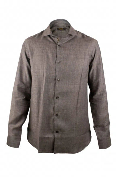 Moorer Linen Brown Shirt With Mother-of-pearl Buttons
