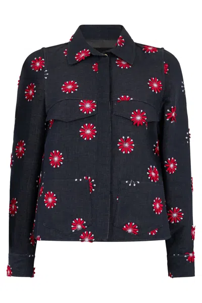 Moorer Shirt With Elegant Floral Pattern. In Blue