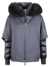 Moorer Short Cape In Dark Gray Cashmere Wool With Detachable Goose Down Jacket In Gray
