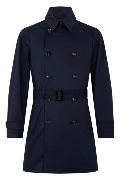 Moorer Short Dark Blue Trench Elegant With Adjustable Belt