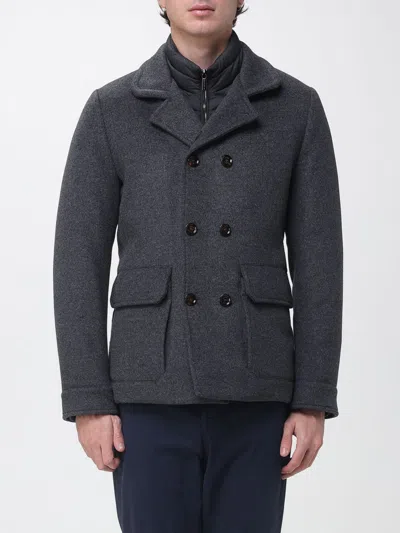 Moorer Short Double-breasted Coat In Viscose Blend With Lapels In Grey