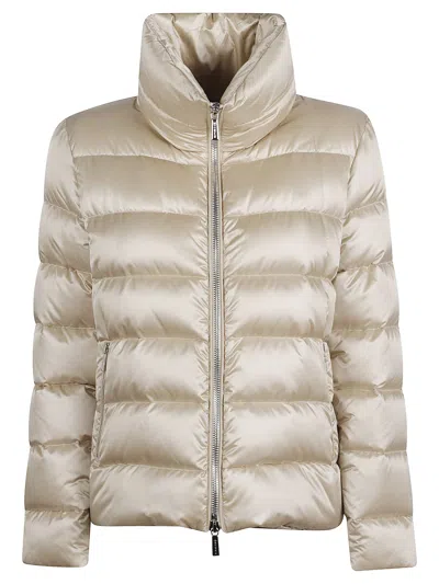 Moorer Short Quilted Down Jacket With High Collar In Neutral