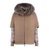 Moorer Short Hazelnut Hood Matched With Down Jacket In Gray