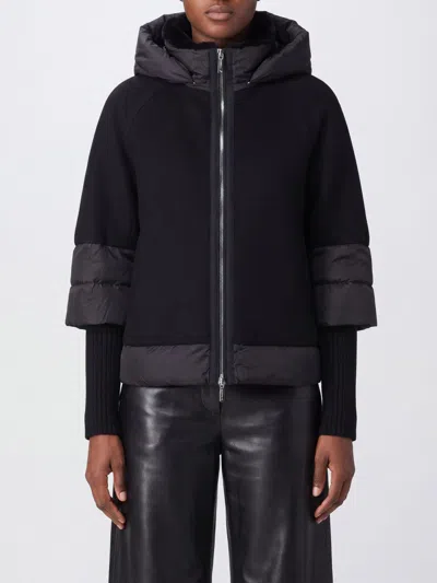 Moorer Short Hooded Down Jacket In Wool And Cashmere In Black