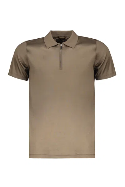 Moorer Short Sleeve Cotton Polo Shirt In Brown