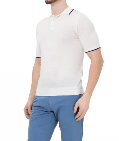 Moorer Short Sleeve Polo Shirt In Light Denim/bianco In Multi