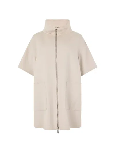 Moorer Short-sleeve High-neck Oversized Coat In Brown