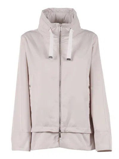 Moorer Jacket High Collar Long Sleeves Drawstring Detail In Neutral