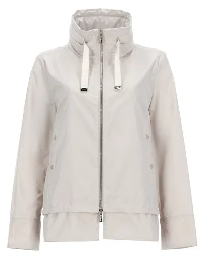 Moorer Jacket High Collar Long Sleeves Drawstring Detail In Neutral