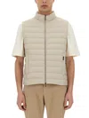 Moorer Quilted High Collar Sleeveless Jacket With Pockets In Beige