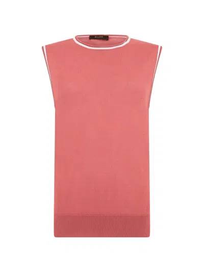 Moorer Sleeveless Contrast-trim Sweater In Pink