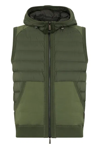 Moorer Sleeveless Khaki Hoodie In Green
