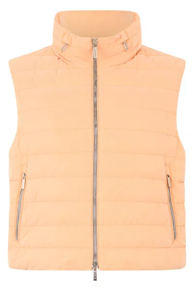 Moorer Sleeveless Salmon-colored Quilted Vest With Zipper In Neutral