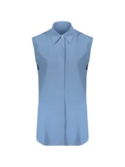 Moorer Sleeveless Silk Shirt In 블루