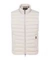 Moorer Quilted High Collar Sleeveless Jacket With Pockets In White