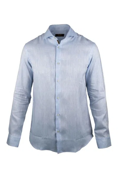 Moorer Slim Fit Sky Blue Linen Shirt