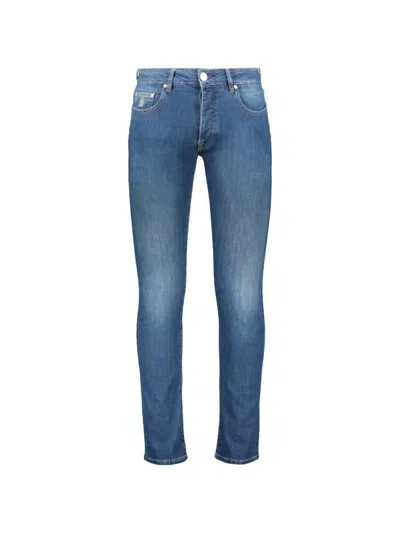 Moorer Slim-fit Faded-effect Jeans In Blue