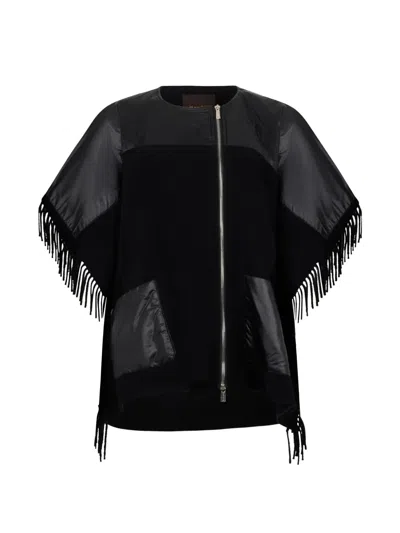 Moorer Solan Fringe Zip Sweater In Animal Print