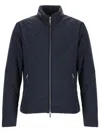 Moorer Navy Blue Solid Mock Collar Jacket In Blue
