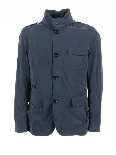 Moorer Spring Jacket With Pockets And Buttons In Blue