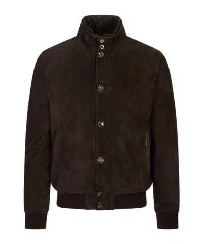 Moorer Stand-collar Casual Jacket In Brown