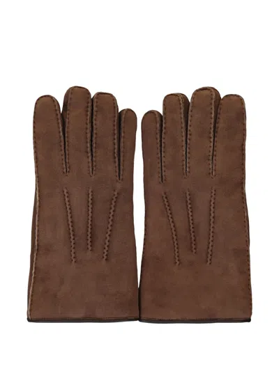 Moorer Stitch Detail Gloves In Brown