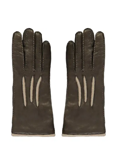 Moorer Stitch-detail Leather Gloves In Neutral