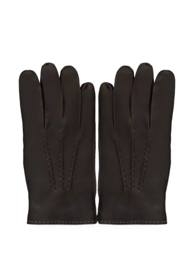 Moorer Stitched-detail Leather Gloves In Red