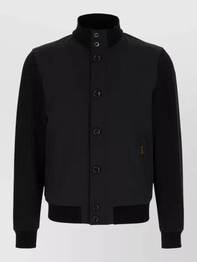 Moorer Stretch Nylon Jacket High Collar Cuffs Pockets In Blue