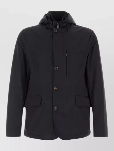 Moorer Stretch Nylon Ranieri Hooded Jacket Long Sleeves In Black