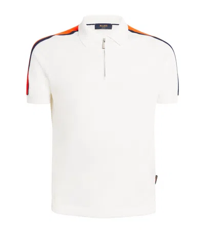 Moorer Stripe-detail Zip-up Polo Shirt In White
