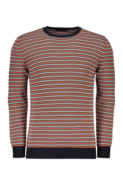 Moorer Striped Cotton Sweater In Multi