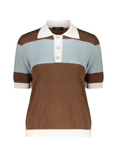 Moorer Striped Knit Polo Shirt In 브라운