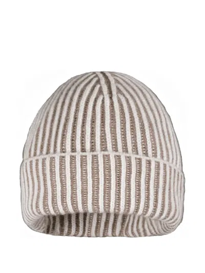Moorer Striped Ribbed Beanie Hat In Gray