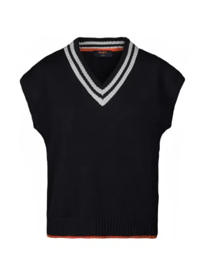 Moorer Striped V-neck Vest In Black