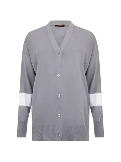 Moorer Stripe-detail V-neck Cardigan In Gray