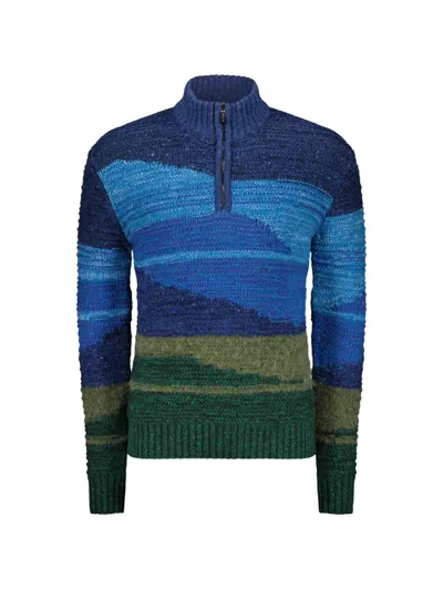 Moorer Stripe-pattern Zip-fastening Sweater In Blue