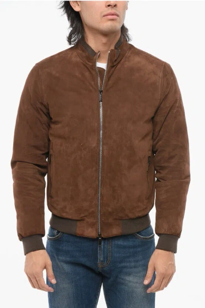 Moorer Suede Almerico Bomber Jacket With Down Padding In Brown