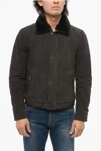 Moorer Suede Anfossi Bomber Jacket With Fur Collar